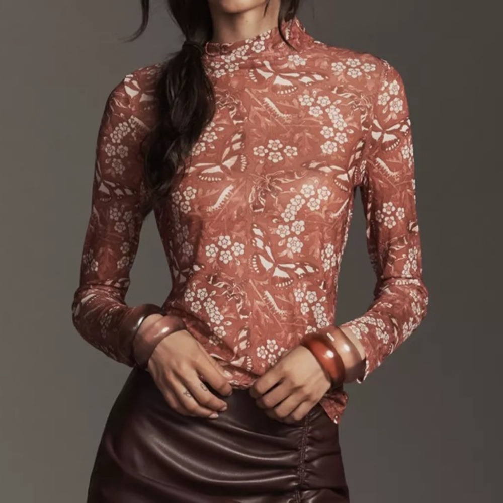 NWT Anthropologie Mesh Turtleneck Top